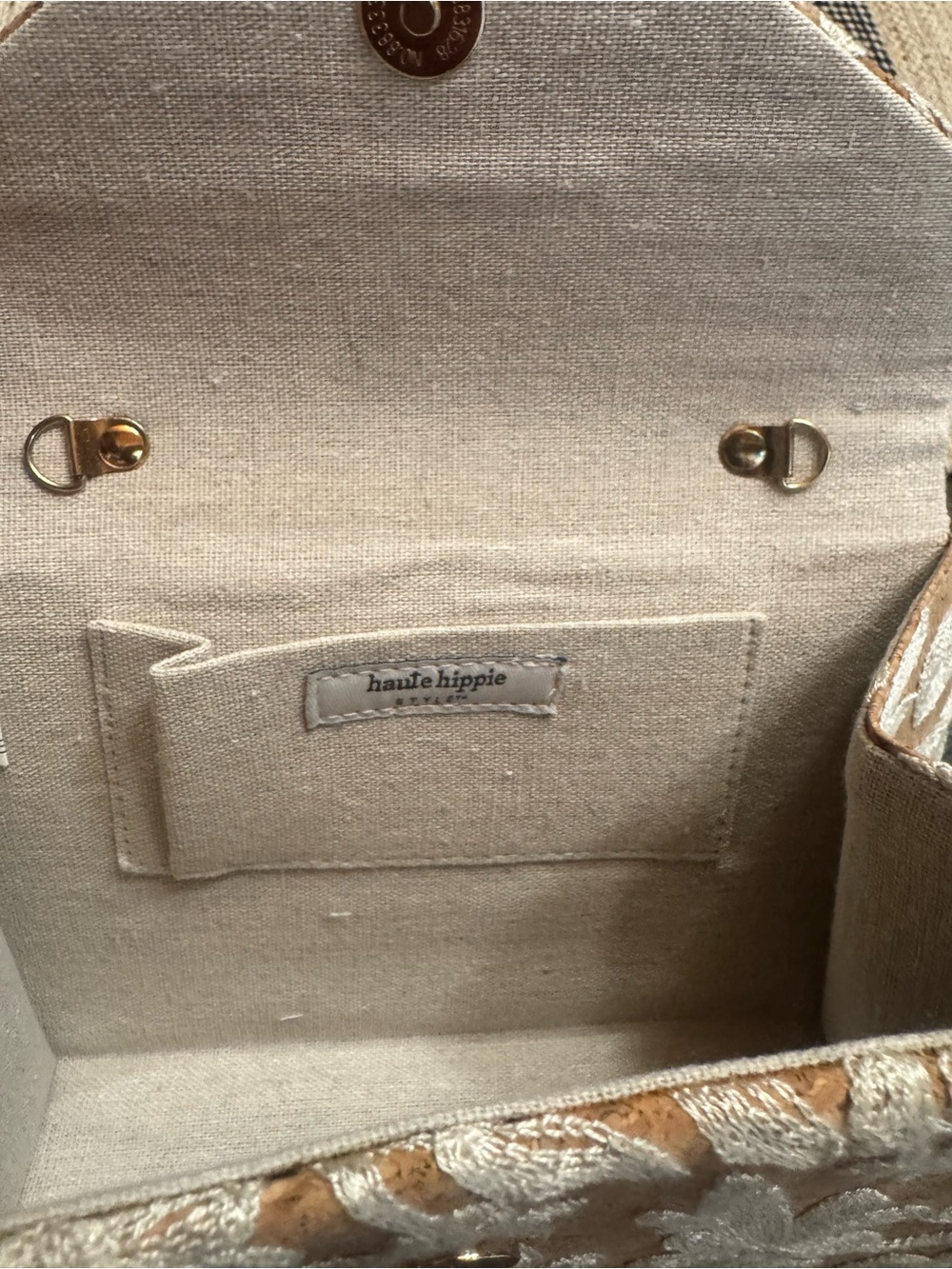 Haute Hippie Tan and Cream Embroidered Top-Handle Mini Bag - Picture 6 of 7